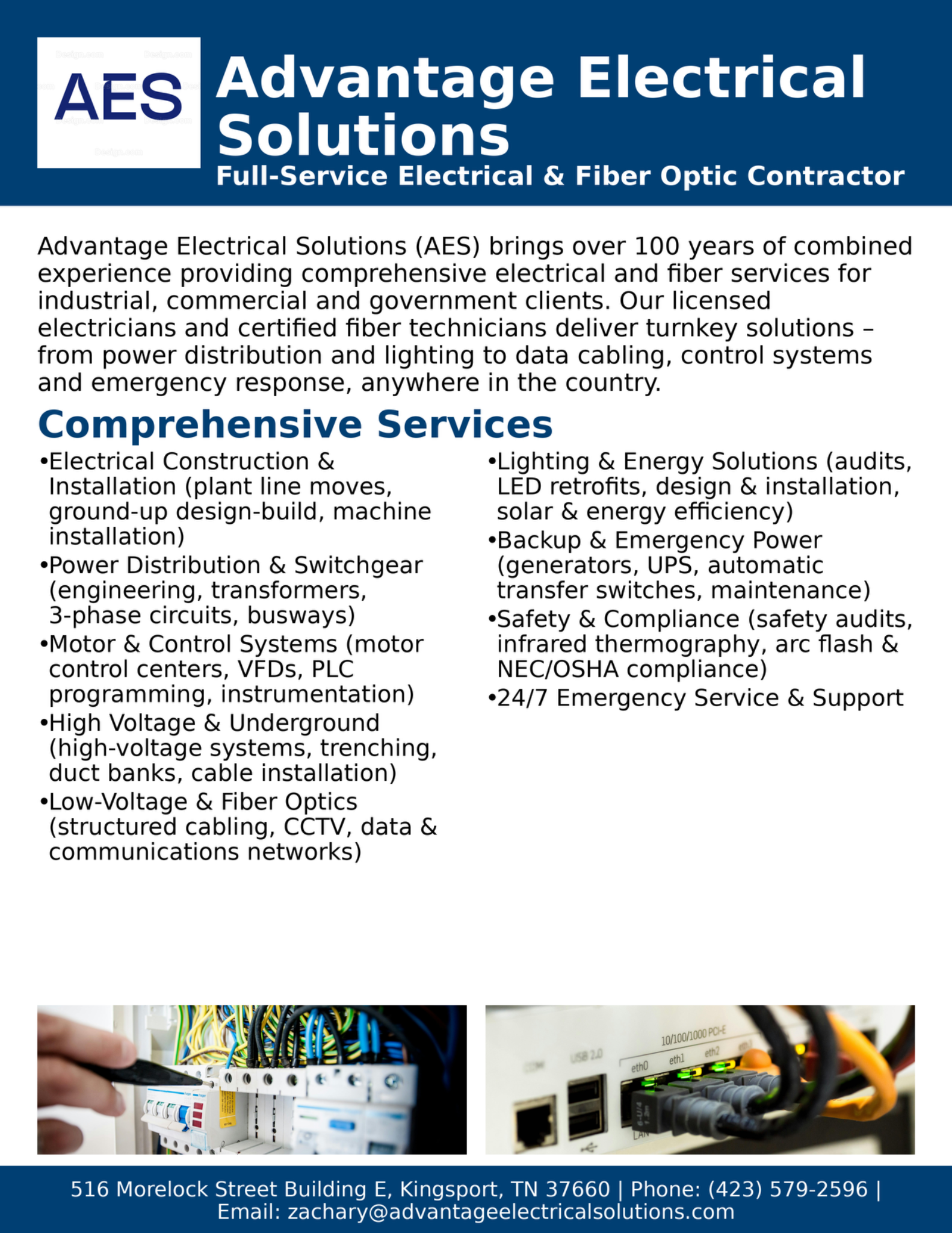 Advantage Electrical Solutions line card detailing services