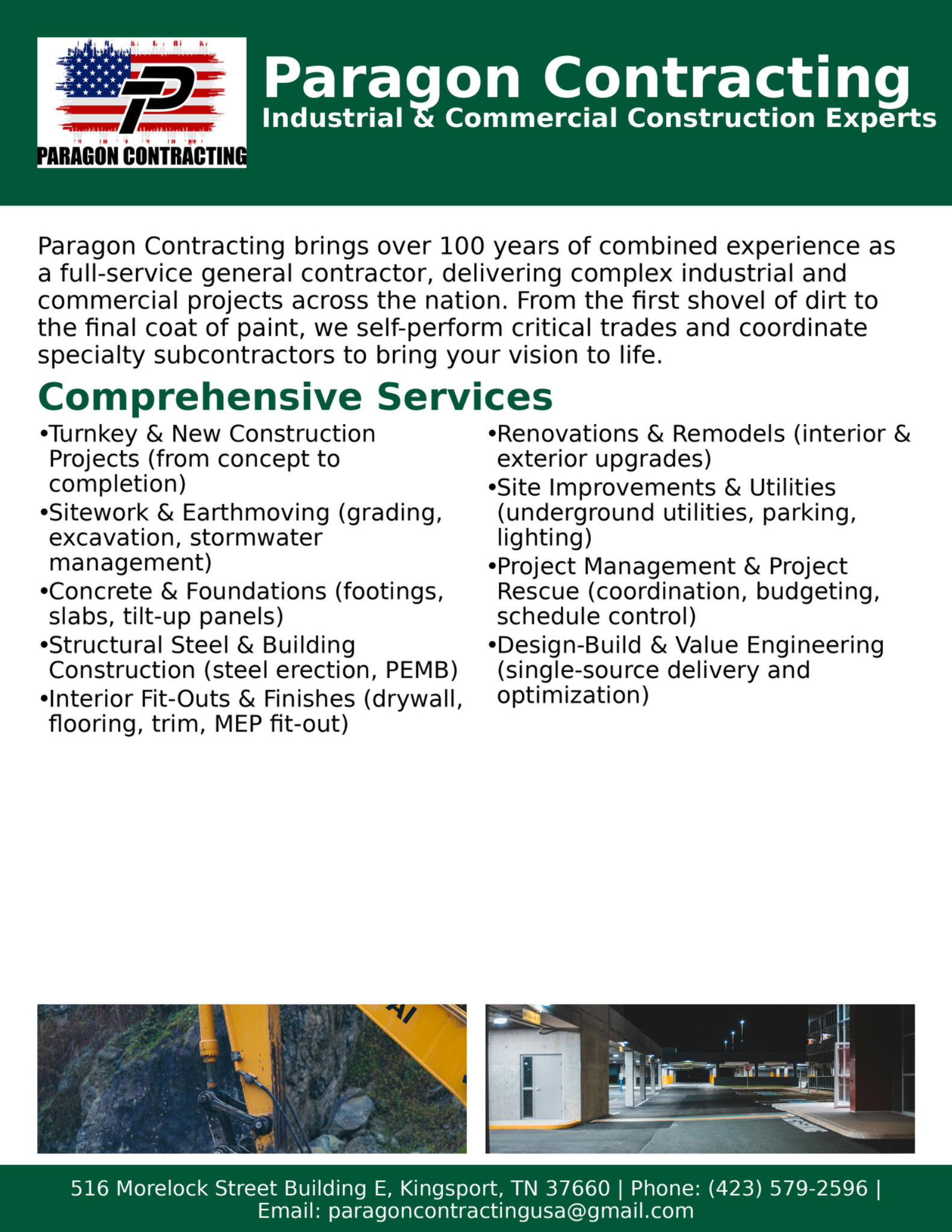 Paragon Contracting line card preview